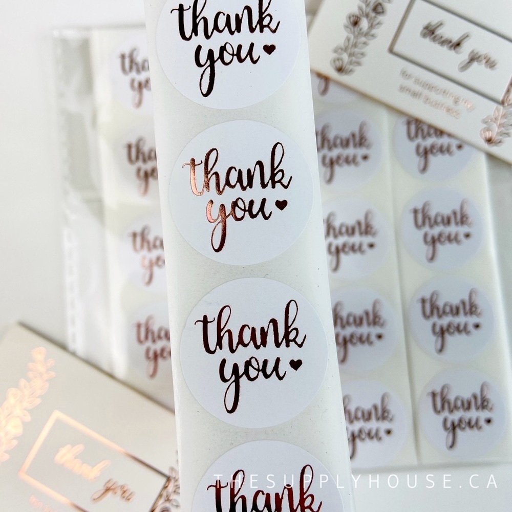 200pc Rose Gold Thank You Stickers. Small Business Shipping Stickers Resellers